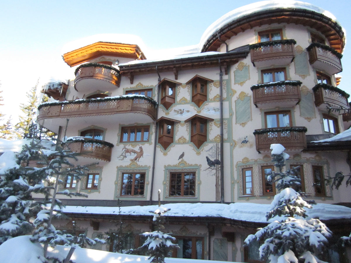 Les Airelles under snow in Courchevel 1850, the turreted Palace hotel home to Spa La Mer.
