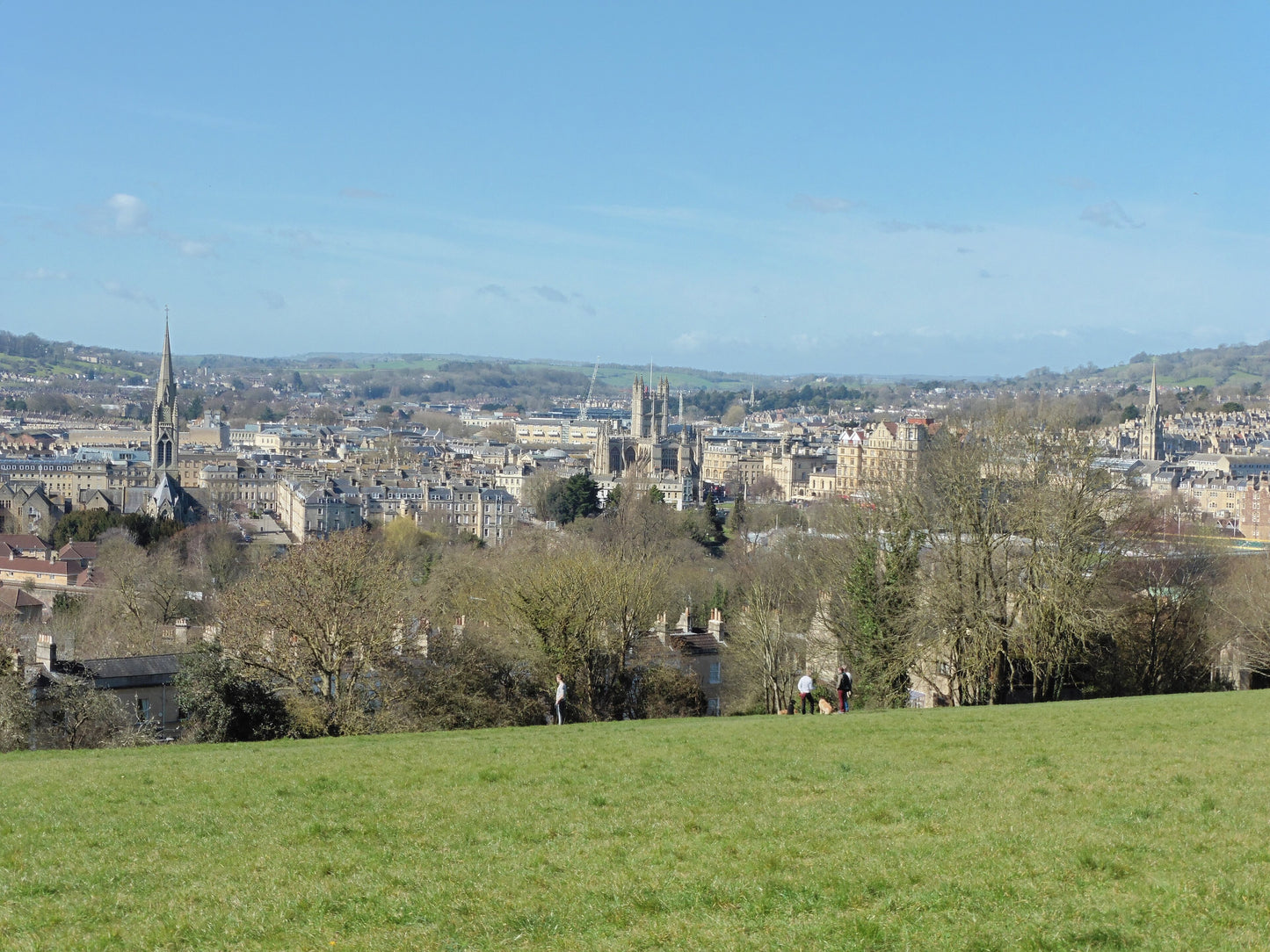 Bath skyline seen from the Bathwick Hill walk, the hills above the city where the spa draws its thermal water