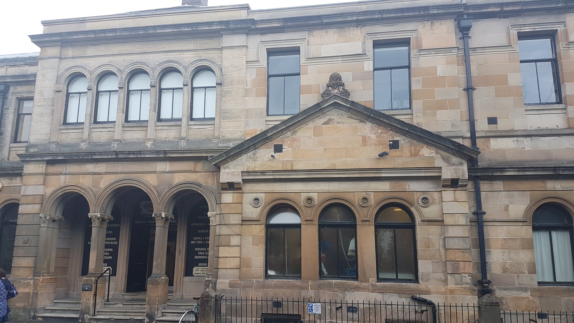 The Category A listed exterior of Arlington Baths Club on Arlington Street, Glasgow