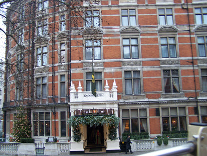 The red brick front of The Connaught on Carlos Place in Mayfair, home of Aman Spa