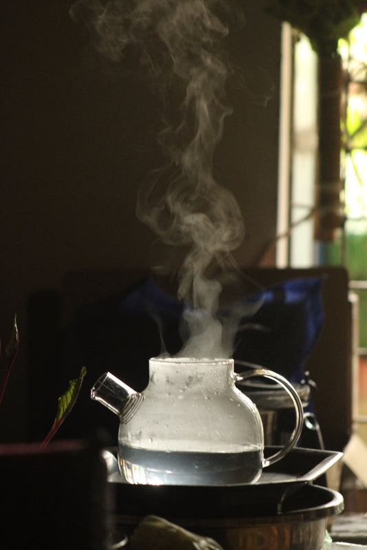 Steam rising through deep shadow, Eynsham Baths at Estelle Manor