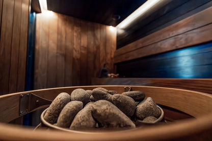 The glass fronted sauna at Landscape, Park Hotel Kenmare's spa