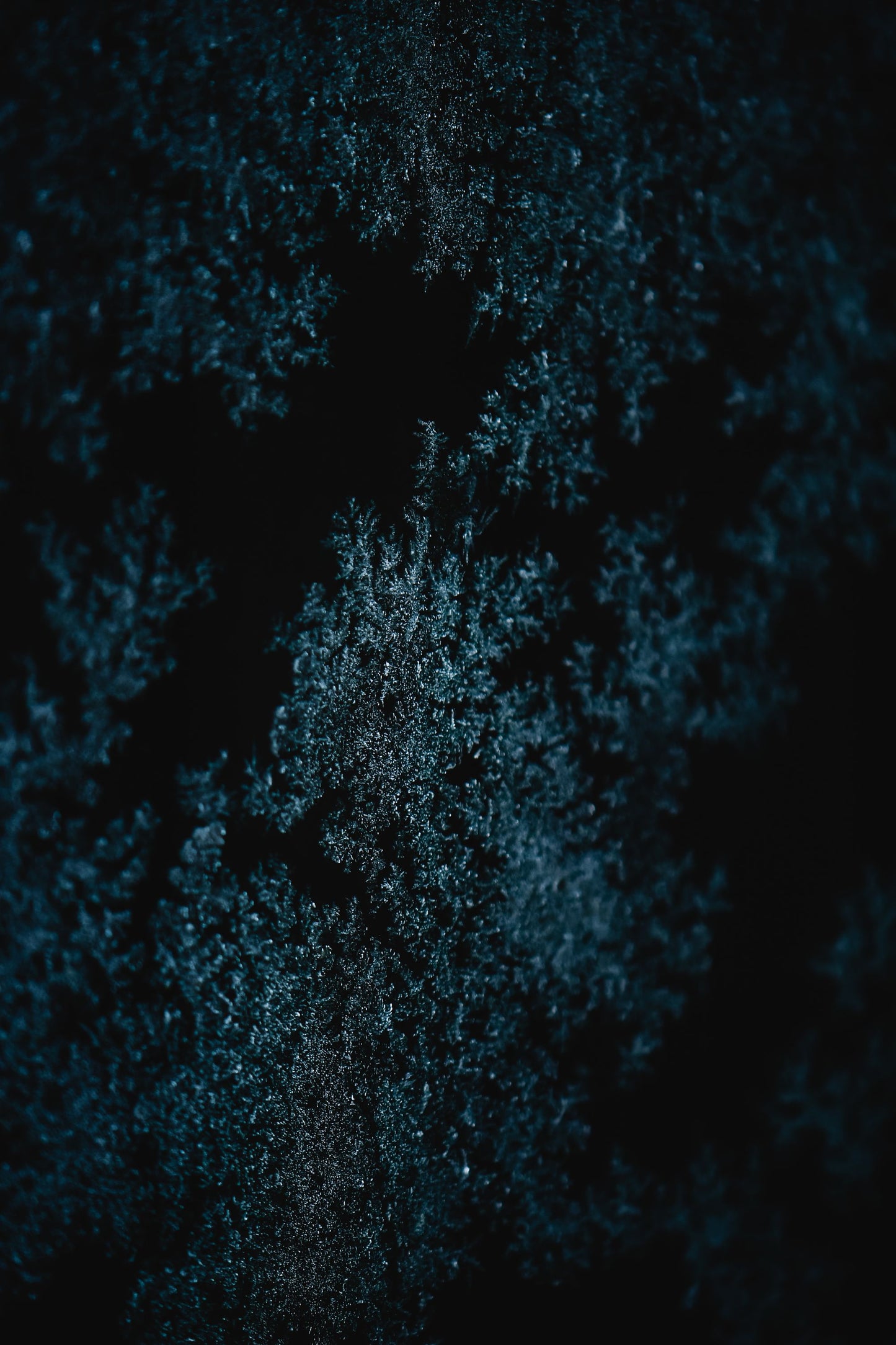 Macro frost crystals in deep blue, evoking the cold plunge at the end of the Turkish suite sequence