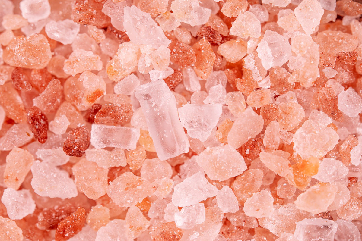 Rose pink salt crystals close up, the texture behind Monart's Salt Grotto.